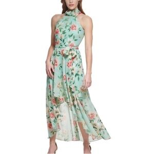 Eliza J Mint Floral Halter High-Low Maxi Dress